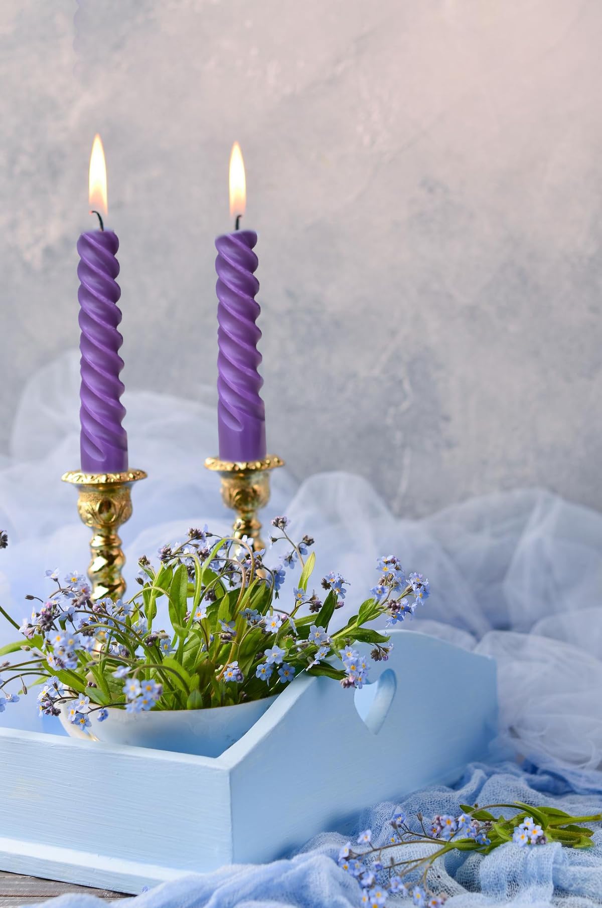 6 Pack 10 Inch Purple Spiral Taper Candles for Celebrations and Religious Ceremonies, Unscented Dripless Twisted Candlesticks for Dinner Decorative Accents Relaxation and Meditation