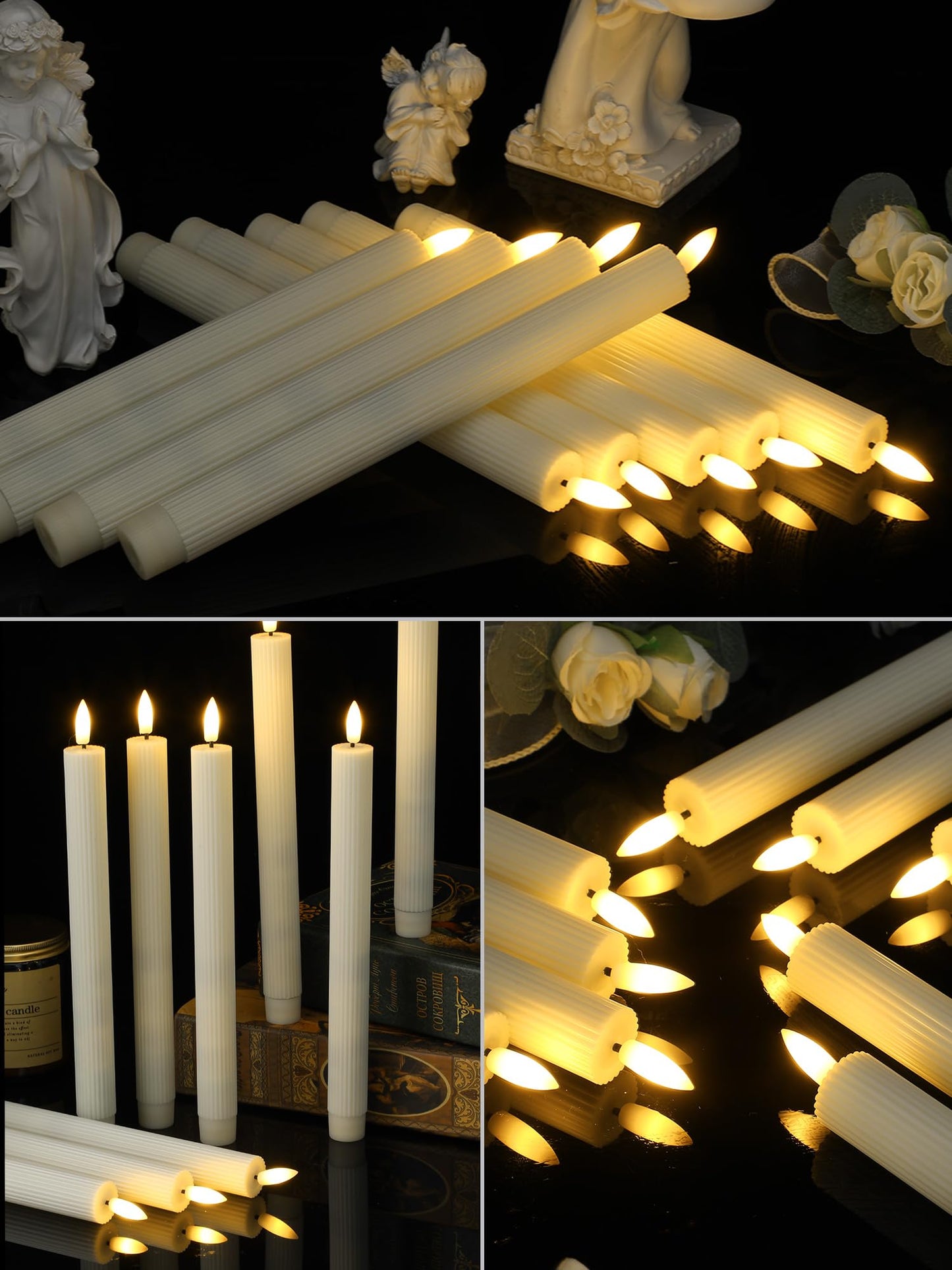 Funtery 48 Pcs Flameless LED Taper Candles Battery Operated Candles Bulk Realistic LED Candlesticks Flickering for Wedding Church Graduation Party Home Decor(Ivory,Elegant Style)