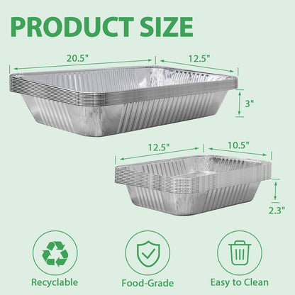 CQKEDMA Aluminum Foil Pans 20 Pack, 9x13 10 Pack, 21x13 10 Pack, Disposable Full Size Large & Small Food Containers for Roasting, Restaurants, Cooking, Heating, Buffets