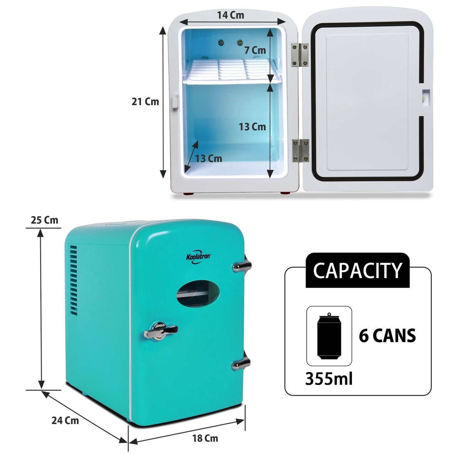Koolatron Mini Fridge - Refrigerator for Bedroom Office, Portable Table Top Beverage Cooler, 12V 110V Refrigerador For Drinks, Soda, Wine, Breast Milk, Use In Car, Dorm, Outdoor, Patio, 8 Can