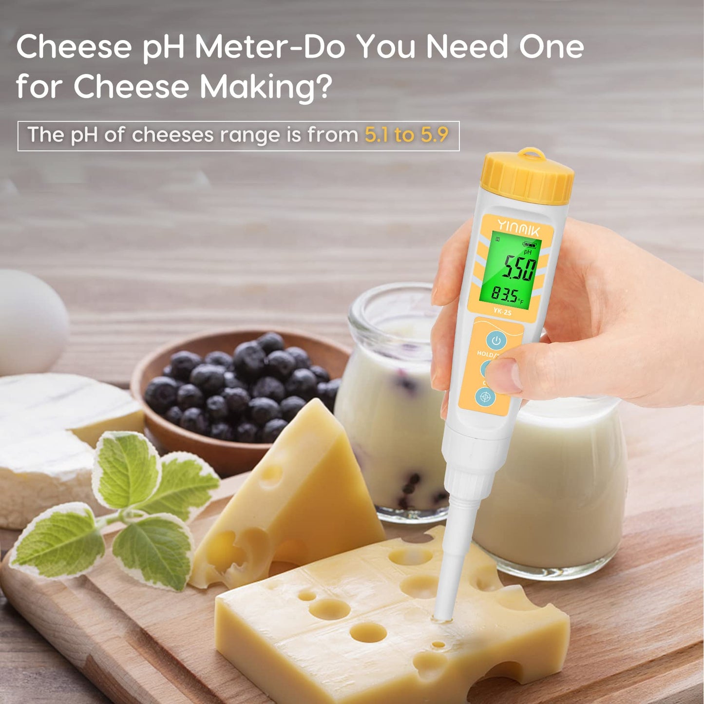 YINMIK Digital pH Meter for Food, pH Probe for Sourdough and Bread Dough, Checking The pH of Fermenting Sausages and Salami, Waterproof pH Tester for Solid and Liquid Soft Soil Sample…