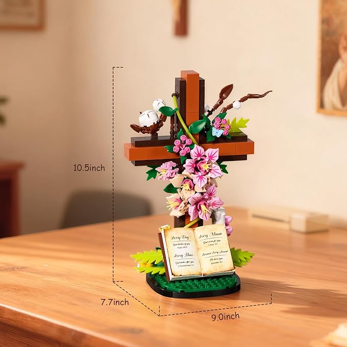 Jesus Cross Flower Building Set Religious Cross Collectibles Compatible with Lego Jesus Catholic Building Toys Easter Christian Birthday Gifts for Mothers Women or Adults (568 PCS)
