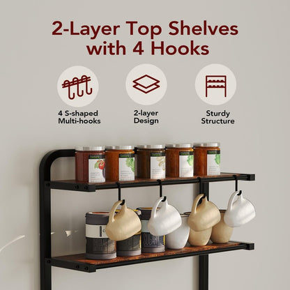 Homsorout Coffee Bar Station - Bakers Rack with Fabric Drawer, Microwave Oven Storage Stand, Bakers Rack for Coffee Stand Station, Home Kitchen Organizer, Black