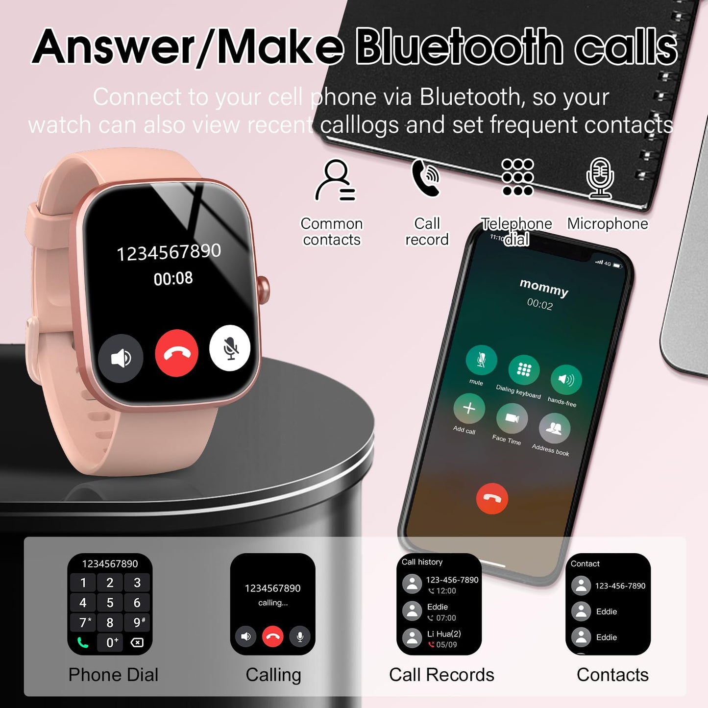Smart Watch, 1.91" HD Screen Smartwatch for Men Women(Answer/Make Call), Fitness Watch with Heart Rate/Sleep Monitor/Steps Monitor, 110+ Sports Modes, IP68 Waterproof Activity Trackers Pink