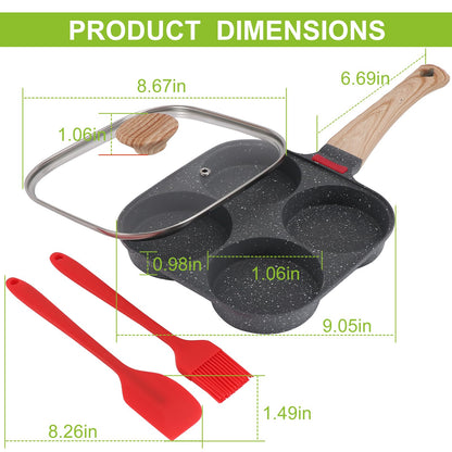 4-Cup Egg Pan, Premium Egg Pans Nonstick, Omelette Pan with Lid , Healthy Egg Frying Pan for Breakfast, Egg Sandwich, Hamburger, Pancake, Egg Skillet Suitable for Gas Stove & Induction Cookware