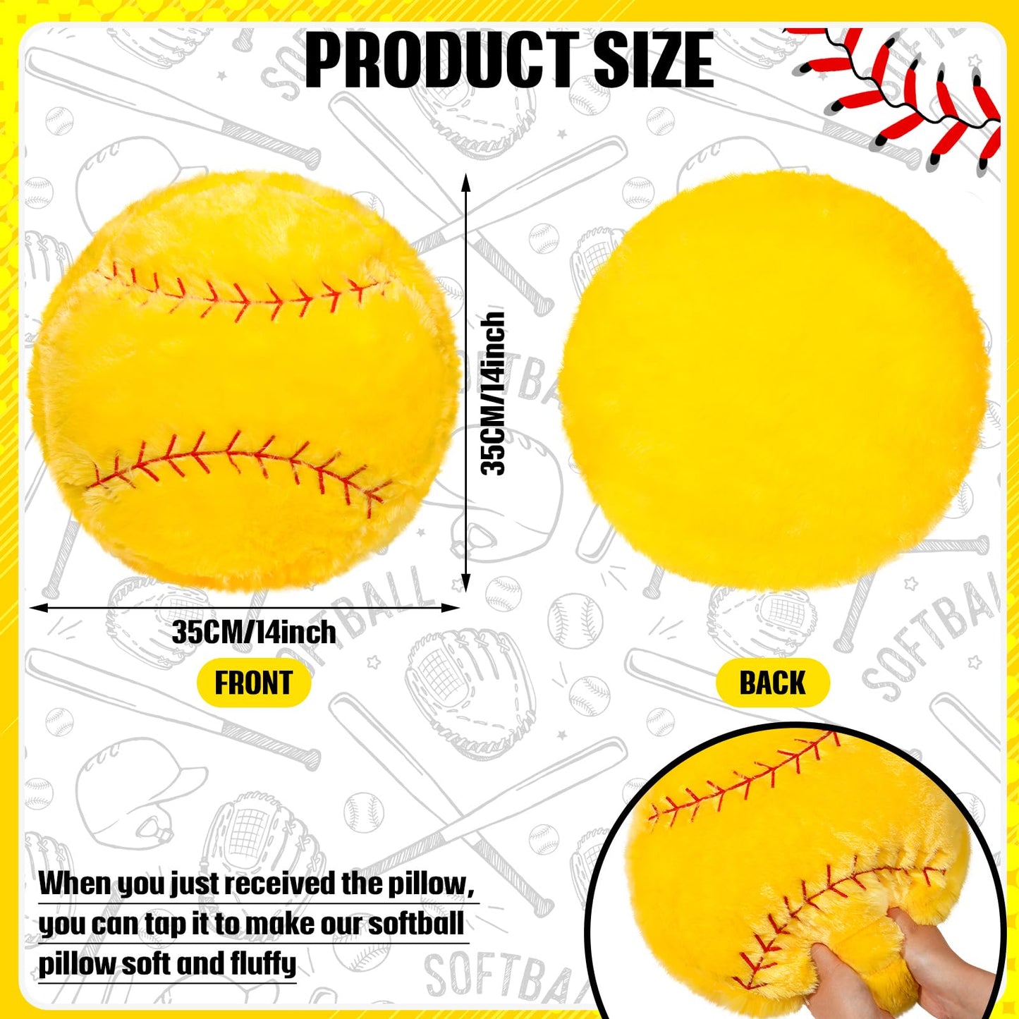 Gerrii 6 Pcs Softball Pillows 14 inch Sports Throw Pillow Bulk Softball Plush Fluffy Toys Sport Theme Cushion for Team Gift Room Bedroom Decoration