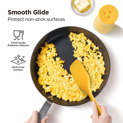 Kitchen Mama WaltzGrip Platinum Silicone Scraping Spatula: Heat Resistant, Seamless, Non Stick for Frying Pan Cookware, Safe, Flexible Bowl Scraper - Ideal for Mixing, Baking, Stirring (Yellow)