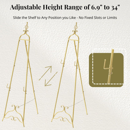 CaliDecor 58.5” H Gold Easel Stand for Sign, Large Adjustable Metal Display Standing for Displaying Pictures Wedding Poster Holder Showcasing with Chain Support