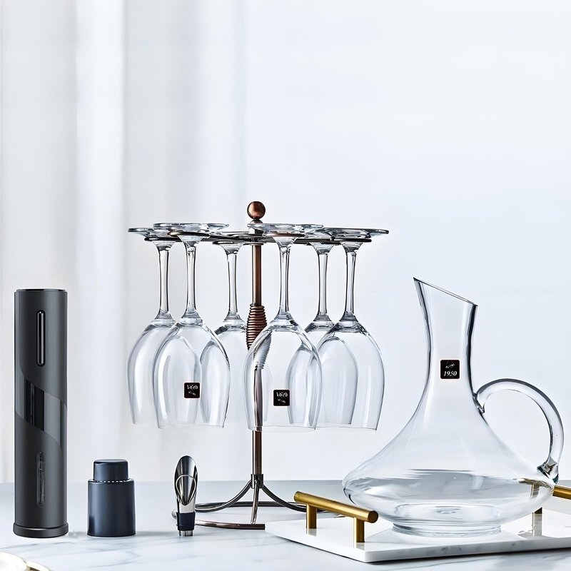 GeLive Bronze Wine Glass Holder Stand, Antiqued Countertop Freestanding Stemware Drying Rack, Artistic Tabletop Glass Display Hanger With 6 Hooks for Home and Bar Storage