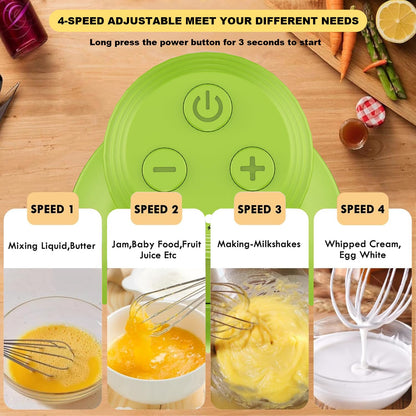 4-in-1 Electric Hand Mixer, Electric Whisk, Mini Onion Chopper 10Oz, Small Cordless Hand Blender, Milk Frother Wand for Coffee, Matcha, 4 Speed Rechargeable Food Processor for Baby Food Maker