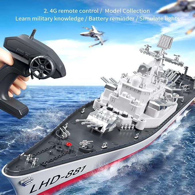 GoolRC Remote Control Warship RC Military Battleship 1:390 Scale Remote Control Boat for Lakes and Rivers 2.4GHz RC Armed Cruiser Boat Model with Low Battery Alarm for Adults