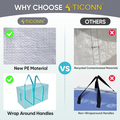 TICONN 8 Pack Extra Large Moving Bags Heavy Duty with Zippers & Carrying Handles, Durable Storage Bags Moving Boxes for Closet Organizers and Storage (8 Pack, Cream)