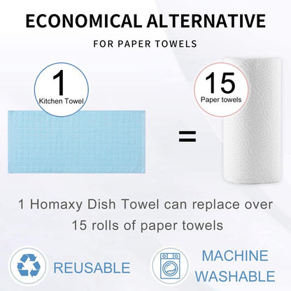 Homaxy 100% Cotton Terry Kitchen Towels(Sky Blue, 13 x 28 inches), Checkered Designed, Soft and Super Absorbent Dish Towels, 8 Pack