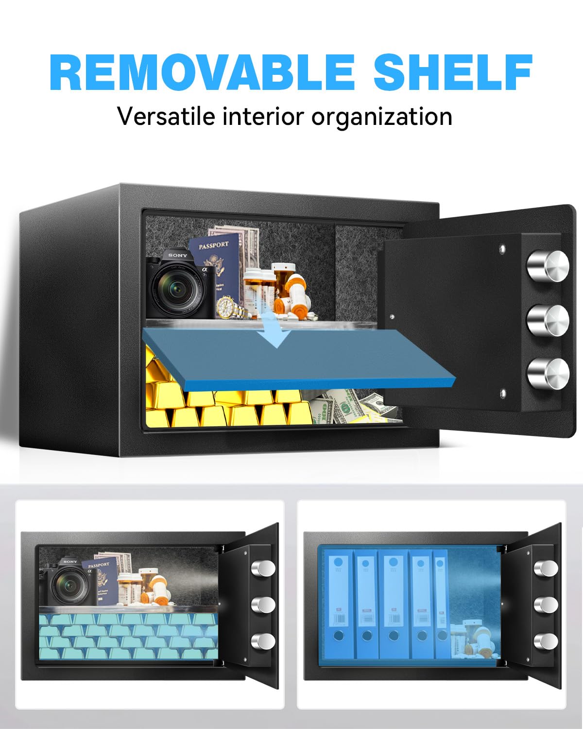 RETLLAS 1.5 Cu Ft Home Document Safe Box–Steel Electronic Digital Lock Box with External Battery Compartment & Backup Key, Letter-Size Fit, LED Light, Fusion-Bonded Needle-Felt Lining & Fireproof Bag