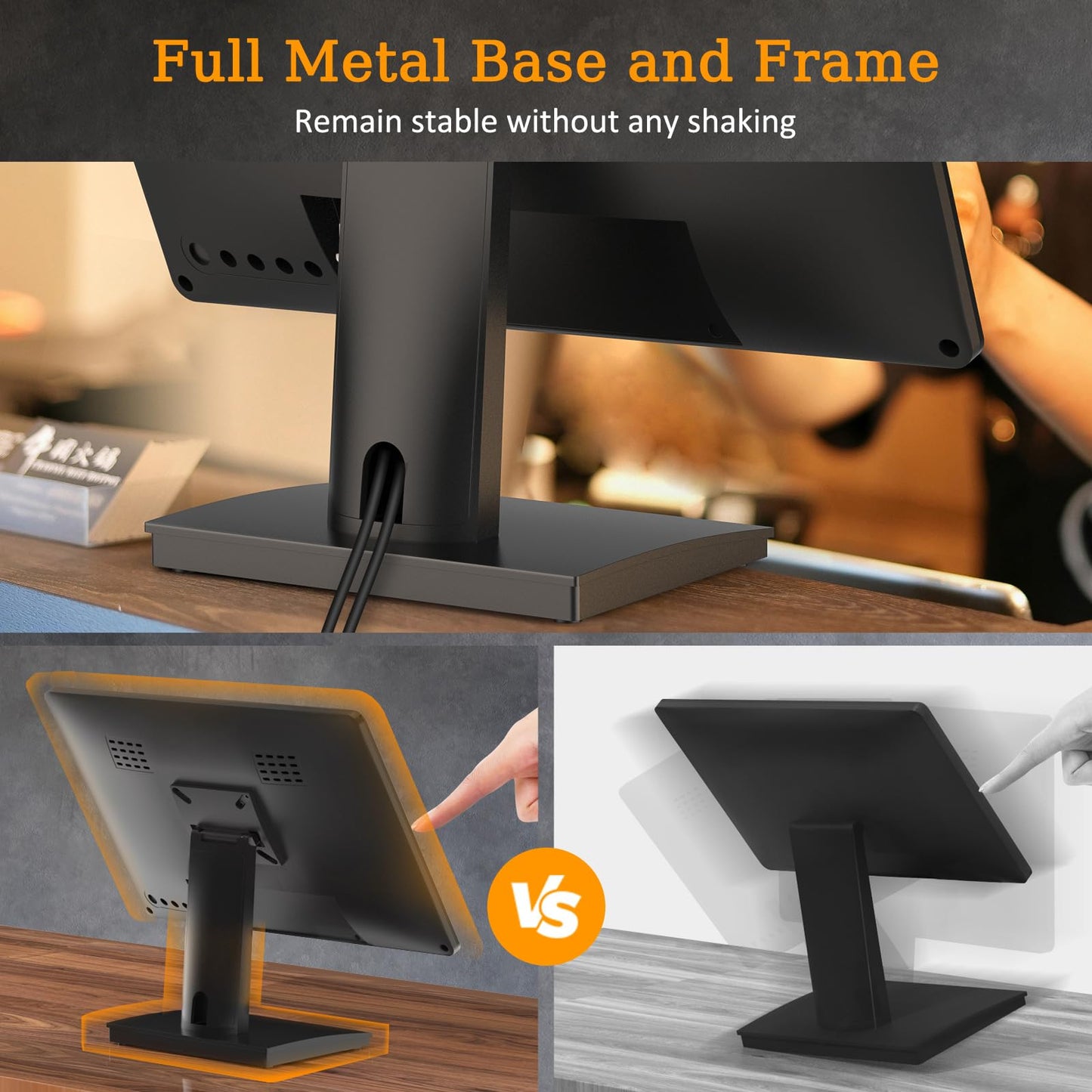 NewHail 17 inch POS Touch Screen Monitor, Full HD 1280 x 1024 Capacitive Touchscreen with HDMI/VGA Input, Heavy-Duty Metal Stand, for Retail, Restaurant, Bar, Gym, Warehouse and POS System