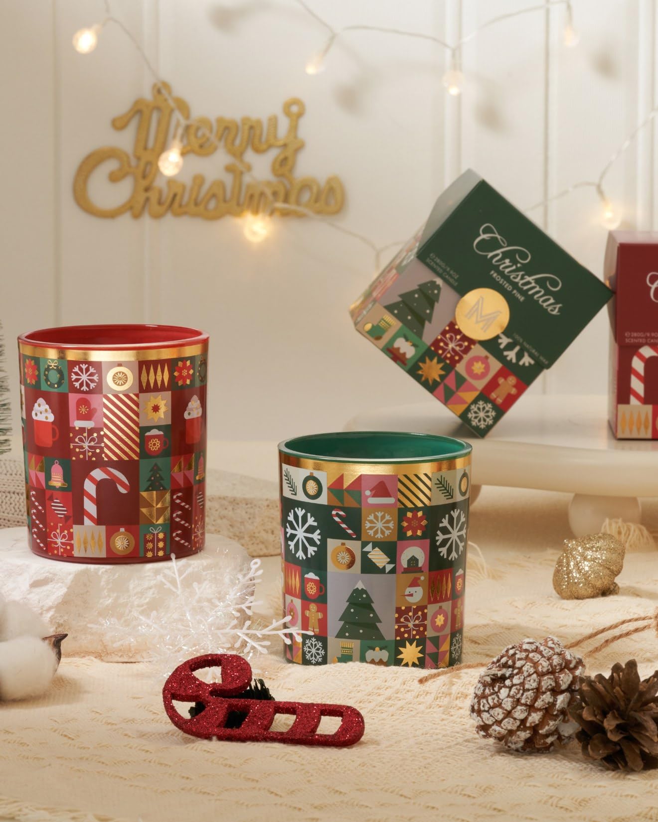 M&SENSE Christmas Candy Cane Scented Holiday Candle for Home, 9.9oz 55Hours Clean Non Toxic Burn, Natural Soy Wax Cotton Wick Fruit Scent, Winter Housewarming Candle Gifts for Women Family Friends