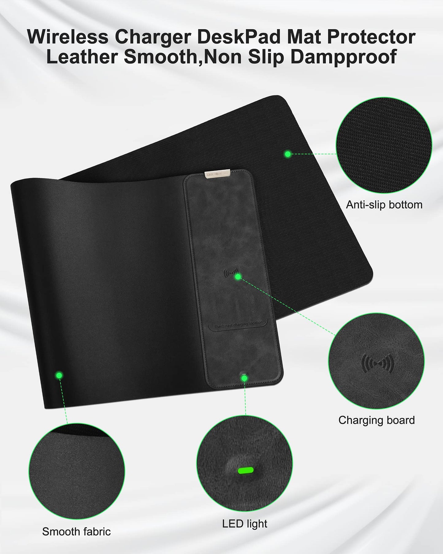 Mouse Pad with Wireless Charging, Large Desk Mat RGB Gaming Mousepad, 10 Light Colors LED Gaming Pad Keyboard Pad with Ultra-Smooth Surface & Non-Slip Rubber Base, Waterproof Full Desk Mouse Pad