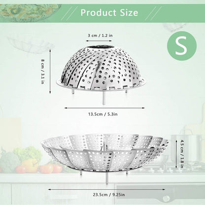 Buylorco Stainless Steel Folding Vegetable Steamer Insert for Veggie & Seafood Cooking (fits pots 5" to 9")