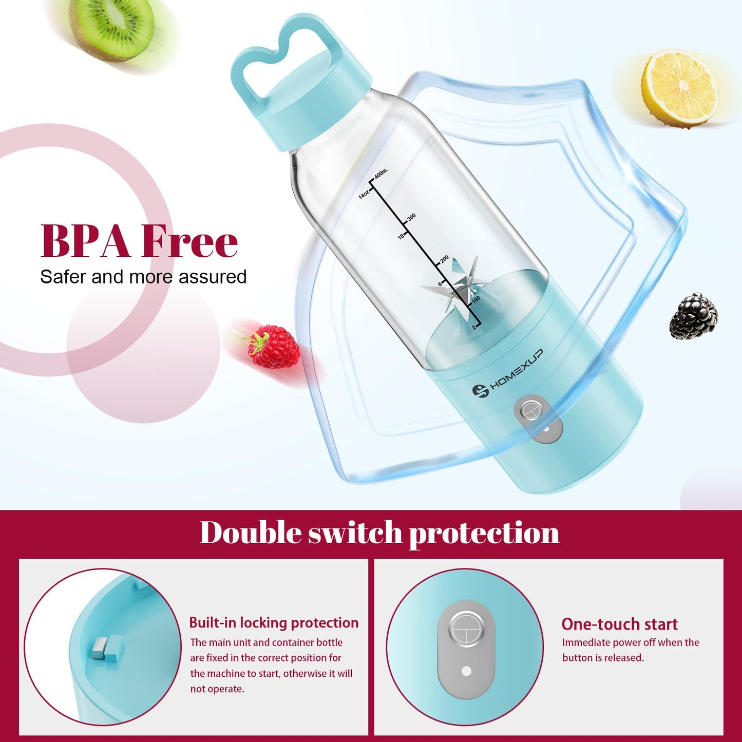 Portable Personal Blender 17 OZ/500 ML Juicer, 175W Personal Size Blender, Ideal for Smoothies, Ice Blending, Juicing, and Food Processing, Compact, Convenient, and Versatile (Pink)
