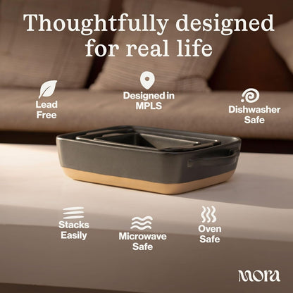 Mora Ceramic Baking Dish - Extra Deep 9x13 in Casserole Pan with Handles | Versatile Porcelain Bakeware in Peppercorn