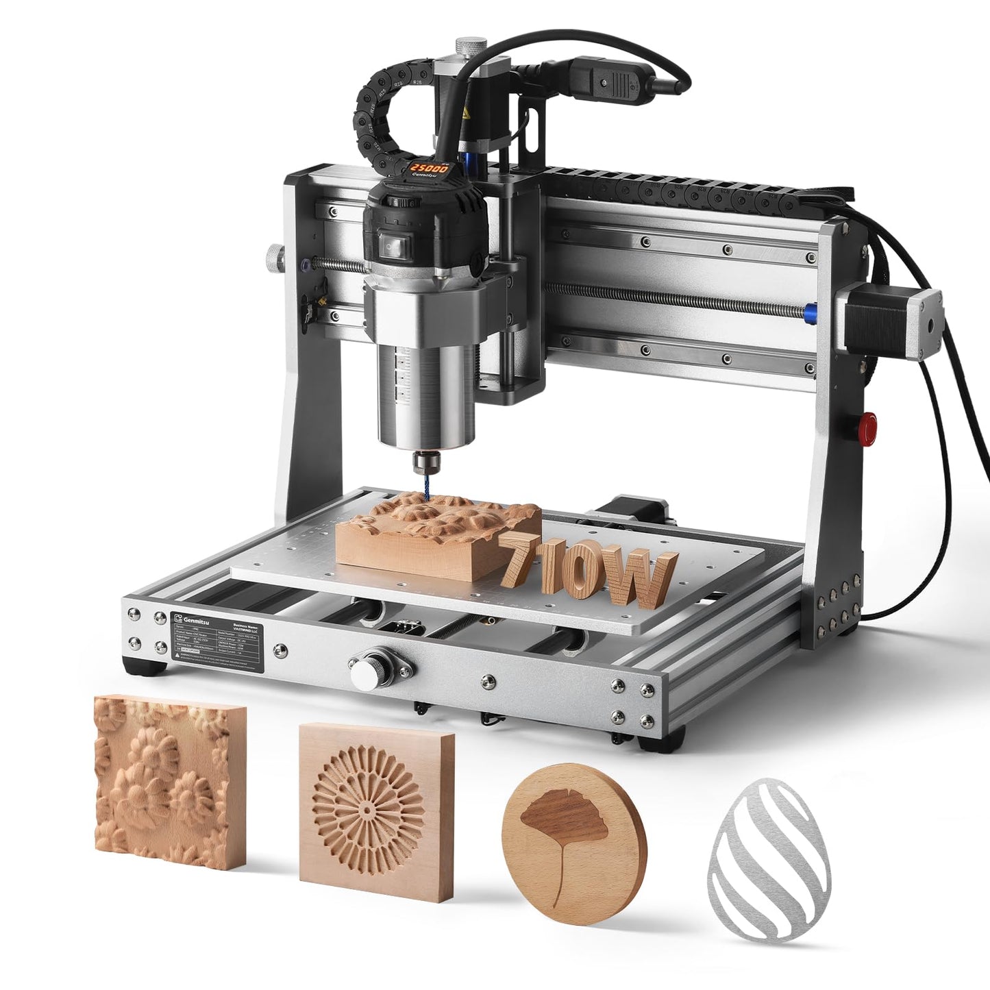 SainSmart Genmitsu 3020-PRO Ultra CNC Router Machine, All-Metal Engraver, Upgraded 710W Spindle for Metal, Wood, Acrylic, PCB, MDF, 60mm Stepper Motor, Work Area 11.8"x8.1"x3.1"