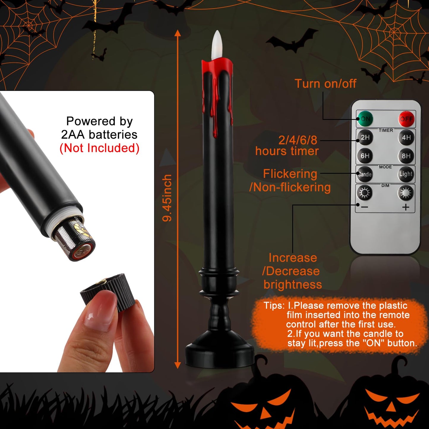 Sratte 12 Sets Halloween Blood Dripping Candle Holder Decoration LED Flameless Candlestick with Remote Battery Operate Vampire Tears Spooky Scary Creepy Decor for Indoor Home(Black Holder)