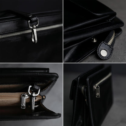Time Resistance Leather Clutch for Men - Organizer Wrist Bag Briefcase - Handmade in Italy (Black) - Gift Box Included