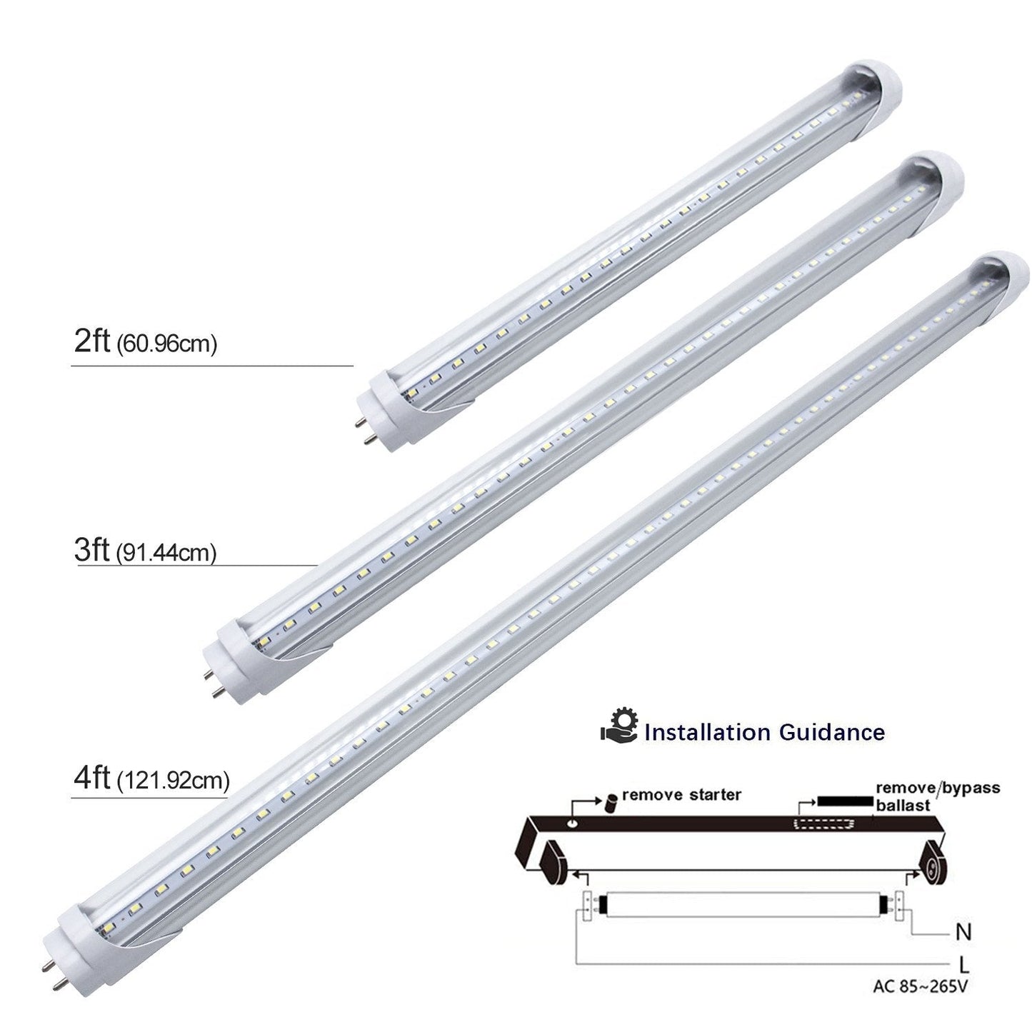LightingWill LED T8 Light Tube 3FT, Daylight White 5000K, Dual-End Powered Ballast Bypass, 1600Lumens 15W (32W Fluorescent Equivalent), Clear Cover, AC85-265V Lighting Tube Fixtures, 4 Pack