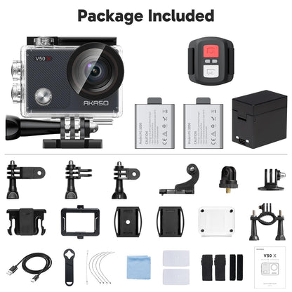 AKASO V50X Native 4K30fps WiFi Action Camera with EIS Touch Screen 4X Zoom 131 feet Waterproof Camera Support External Mic Remote Control with Helmet Accessories (Without 64GB MicroSD Card)