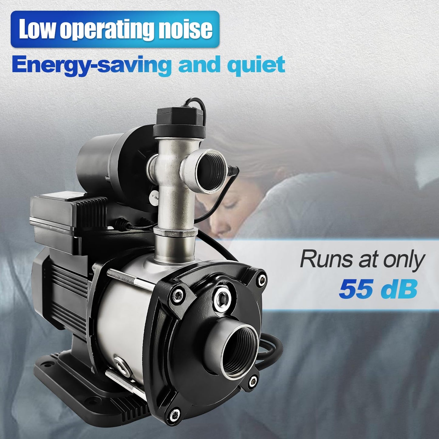 450w 57PSI Smart Water Pressure Booster Pump 1" NPT 21GPM, 115VAC 60Hz Boosts 7 Water Outlets for Home Shower Irrigation Energy Saving Multistage Centrifugal Pump