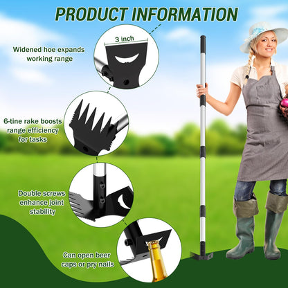 Ukiupop Weed Puller Tool with Long Handle – 2-in-1 Handle Garden Hoe and Weed Rake, Hoe Garden Tool for Home Gardens, Lawns, and Yards