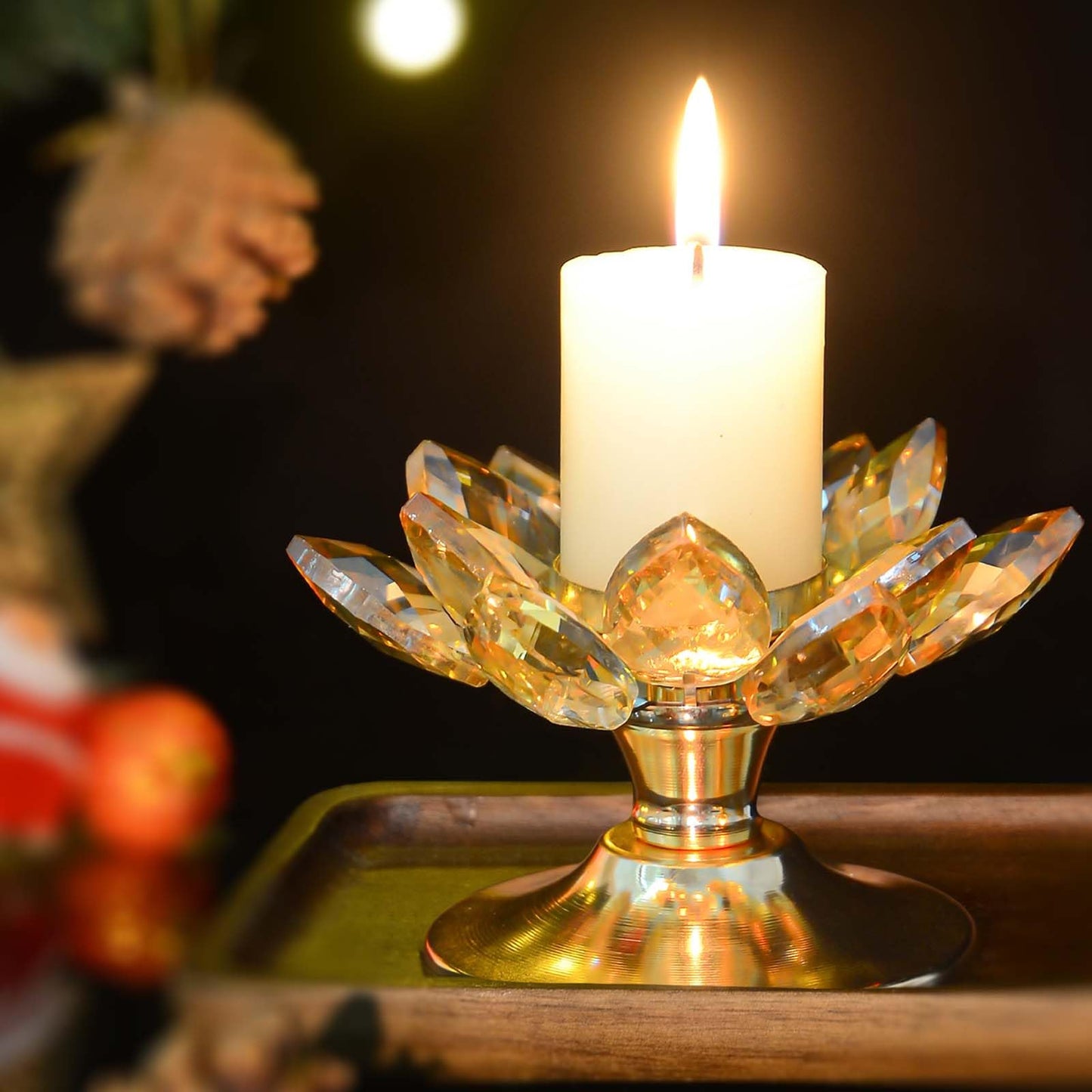 12 PCS Gold Crystal Flower Tea Light Holder Bulk, Glass Tealight Candlestick with Metal Base, Votive Candle for Table Centerpiece, Wedding/Parties Decor, Nice Gift