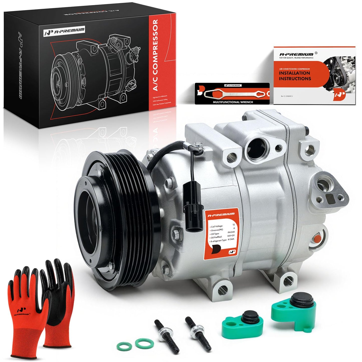 A-Premium Air Conditioner AC Compressor with Clutch Compatible with Hyundai Sonata 3.3L 2009-2010