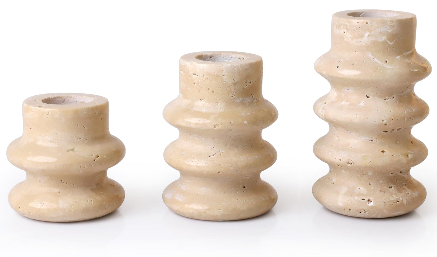 Vixdonos Natural Stone Candle Holder Set of 3 Taper Candle Candlestick Mantle Candle Stand for Home Decor,Wedding,Party and Table Centerpieces(White)