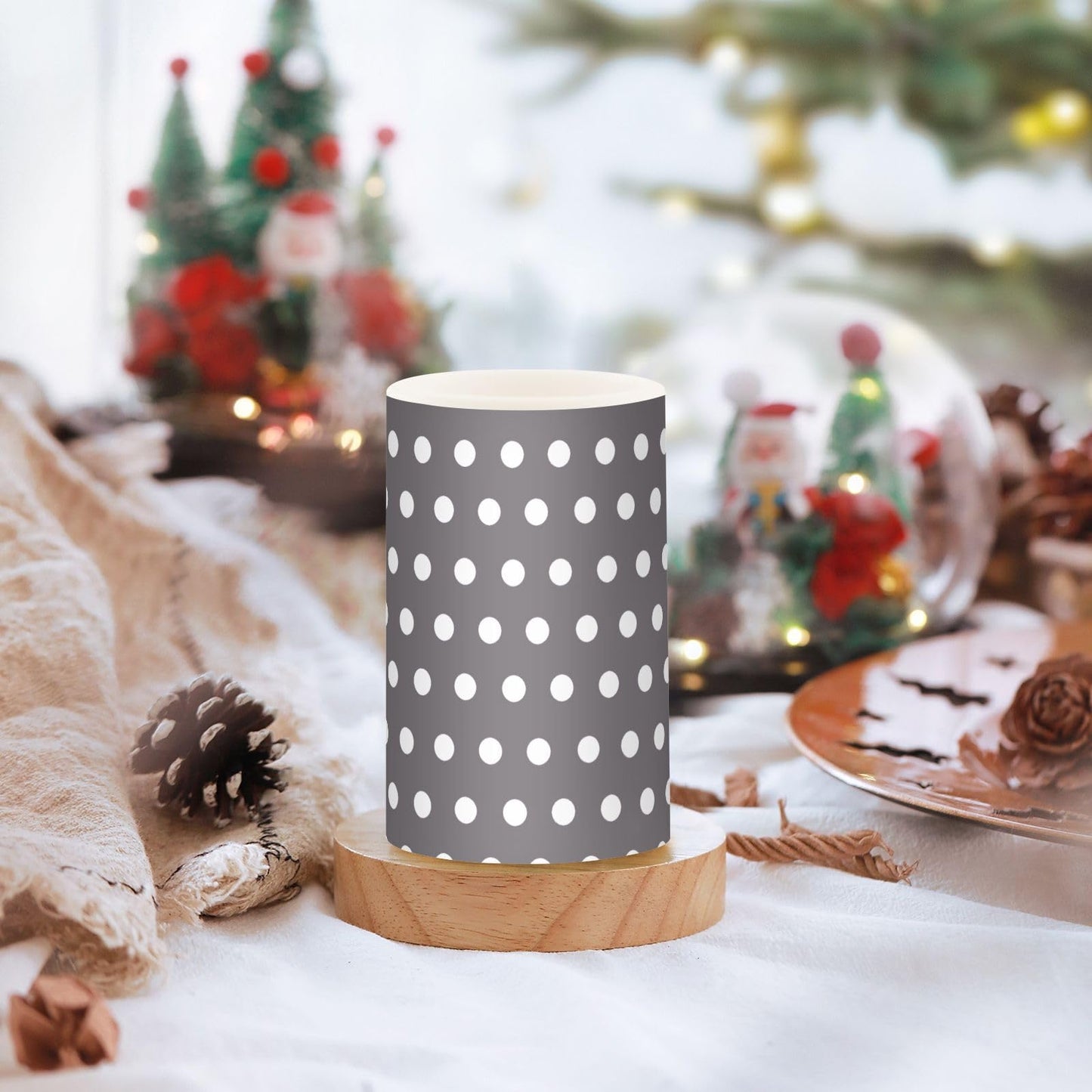 Kigai Flameless Candles, Polka Dots Grey White Flickering Flameless Candle Set of 2, LED Candles Battery Operated with 18-Key Remote for Wedding, Festival, Home Decor