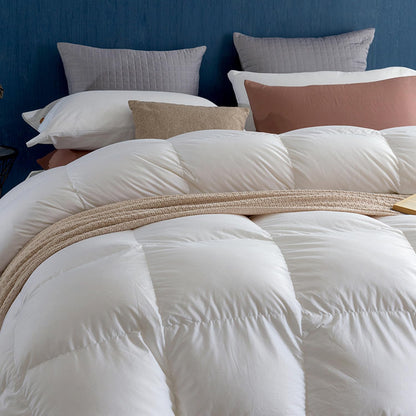 Royoliving Luxurious Down Duvet Insert Feather Queen Size All Season White 100% Organic Cotton Cover Full Szie Down with Corner Tabs (90x90, 50 oz)