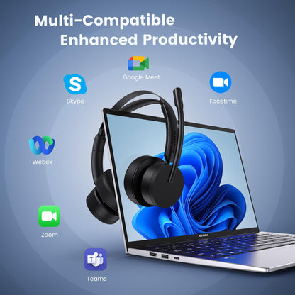 Wireless Headset with Mic for Work(Upgrade Volume Knob & Charging Indicator), Bluetooth Headset with Microphone for PC, with Noise Cancelling/Mute/USB for Call Center/Office/Home/Computer/Teams/Zoom