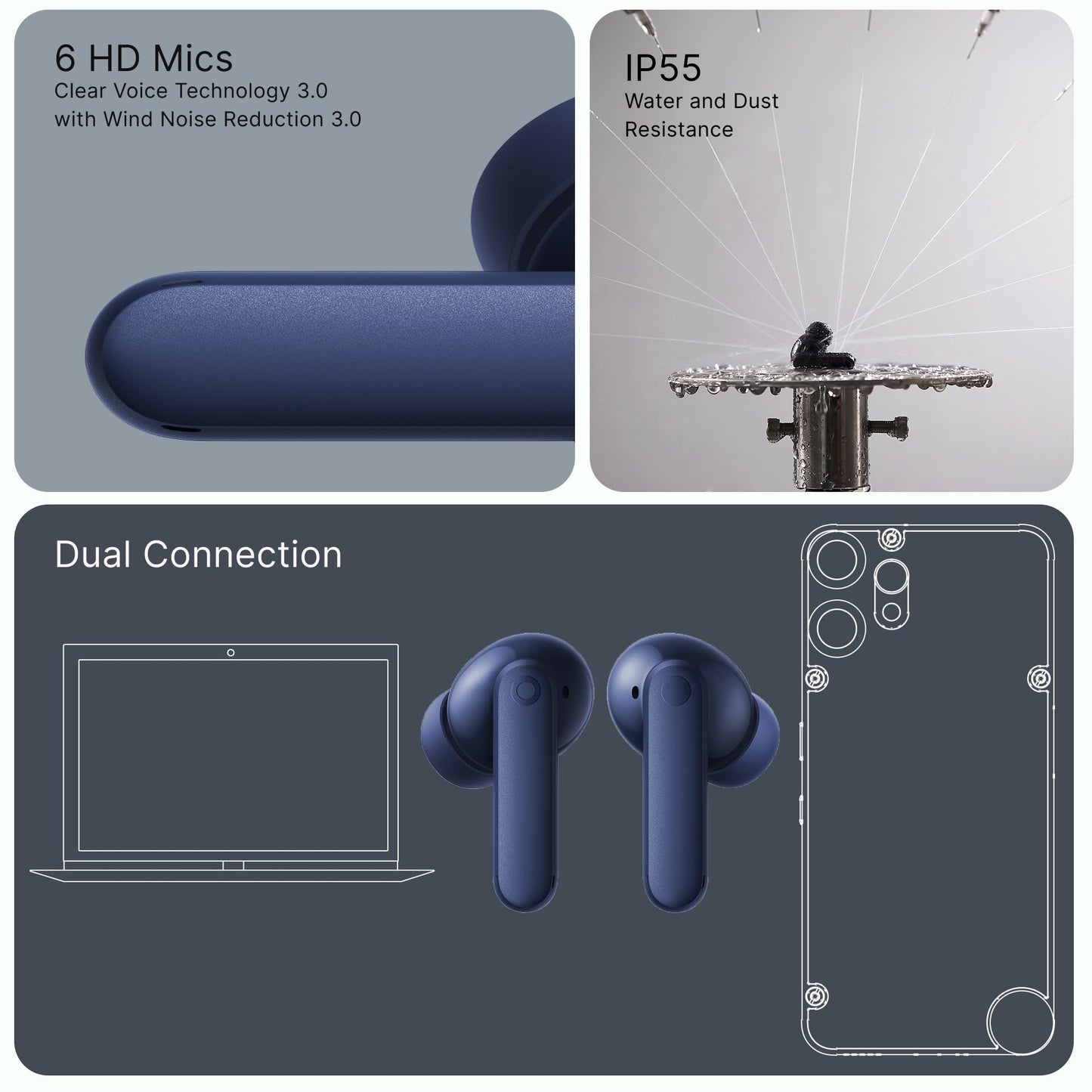 CMF Buds 2 Plus Wireless Earbuds Adaptive Noise Cancelling, Hi-Res Audio Bluetooth Headphones, 12mm Drivers for Deep Bass, 50dB ANC 61.5H Playtime, Sport Ear Buds with 6 Mics, Blue