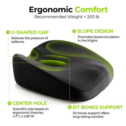 AUVON Innovative Donut Pillow Hemorrhoids Scientific Center Hole and Tailbone Cutout, Orthopedic Pain Relief Donut Seat Cushion for Coccyx, Sciatica, Postpartum Pregnancy, After Surgery Sitting Relief