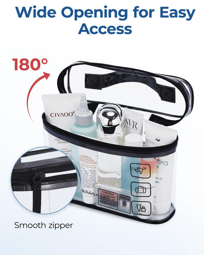 BAGSMART TSA Approved Toiletry Bag, 2 Pack Clear Makeup Cosmetic Bag Organizer, Quart Size Travel Bag for Toiletries, Carry-on Travel Accessories Essentials, Black-2pcs