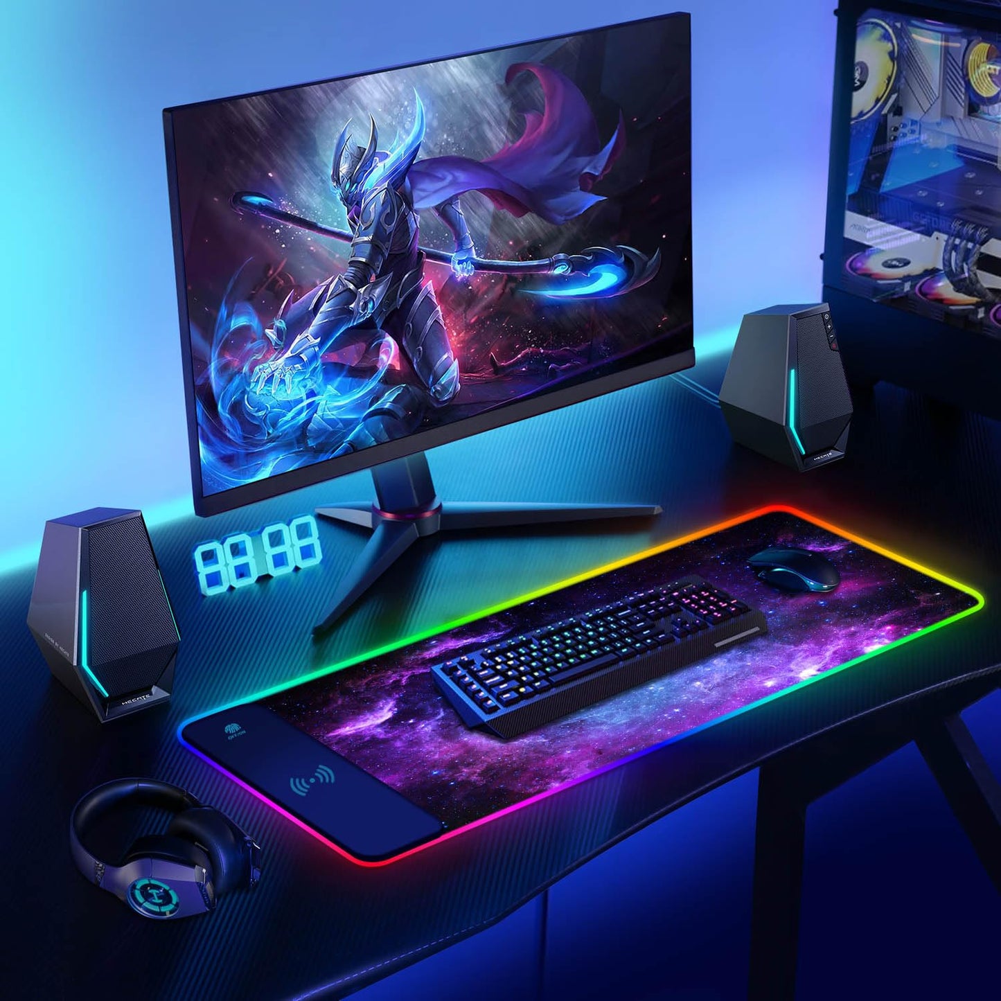 ToLuLu RGB Gaming Wireless Charging Mouse Pad, 5/7.5/10/15W 10 Light Modes LED Mouse Pad Computer Keyboard Mat Mousepad, 800x300x4MM Extended Large Desk Mat for Gaming, MacBook, Laptop, PC, Galaxy