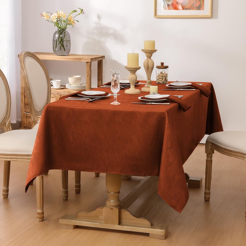 Softalker Fall Table Cloth Jacquard Rectangle Tablecloth Waterproof Spillproof Table Cover Burnt Orange for Autumn Harvest Thanksgiving Decoration (60x104 Inch,Rust Red Swirl)
