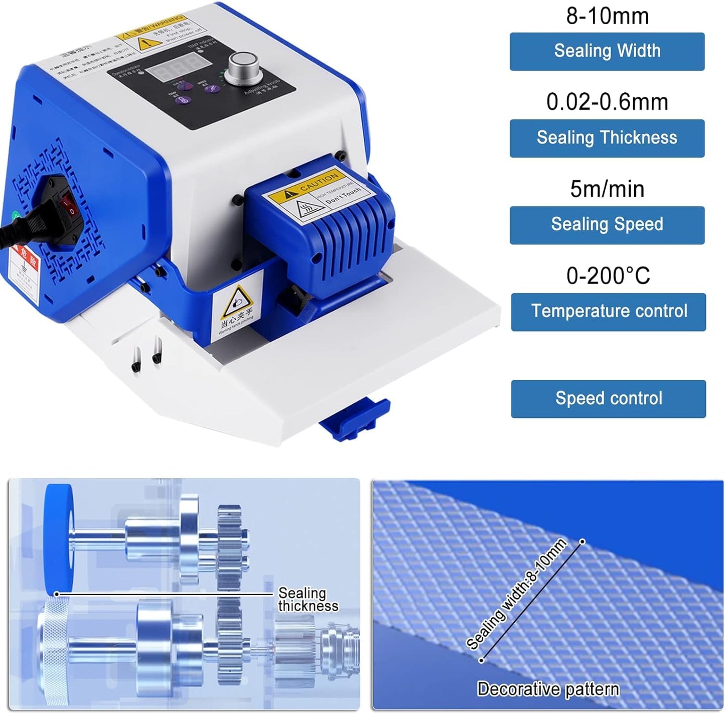 JIAWANSHUN Automatic Continuous Band Sealer Machine with Digital Temperature & Speed Control - Plastic/PVC Bag Sealer for Commercial, Home Kitchen, Cookies Packaging - 110V Desktop Design ﻿