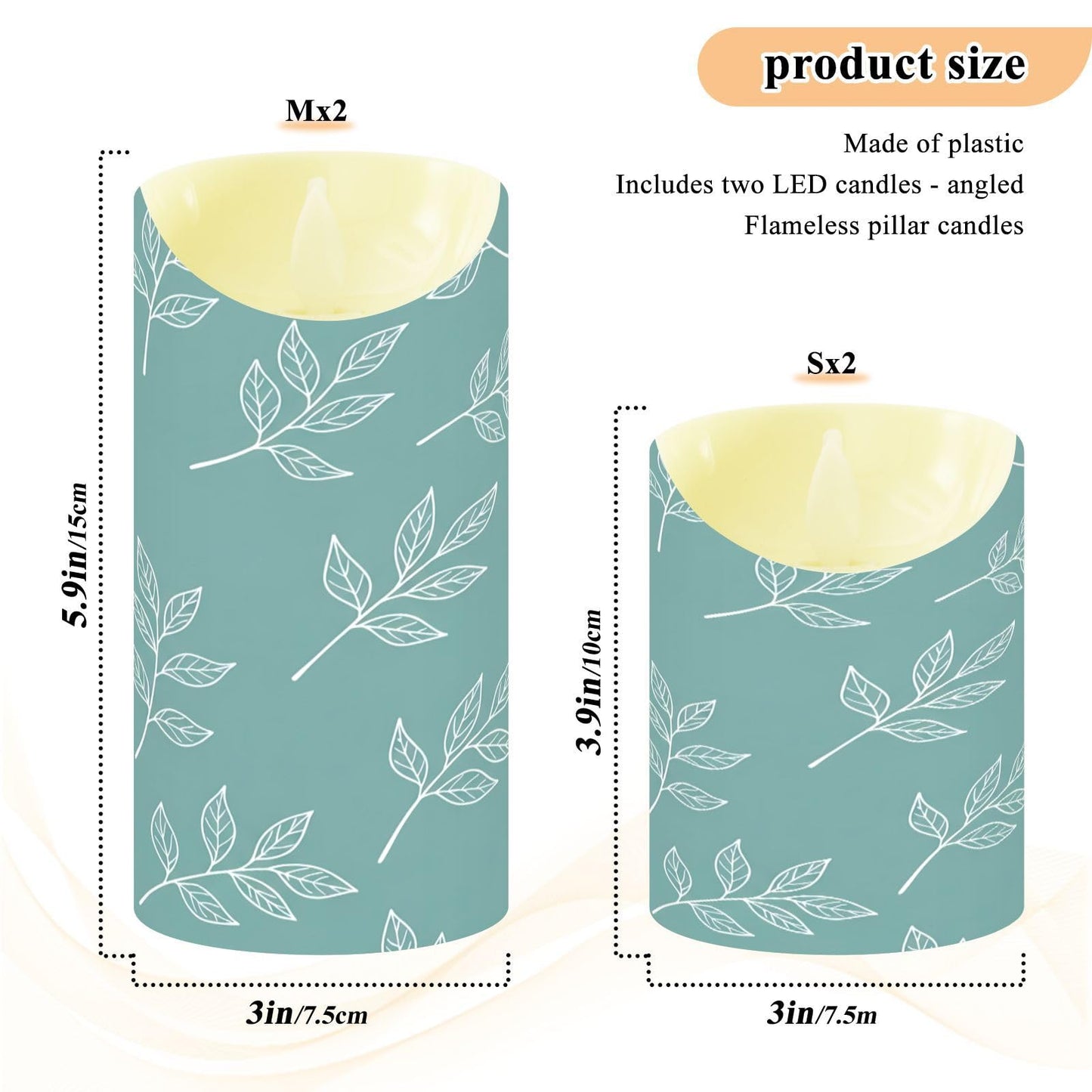 Gravopti White Leaf 2 Pack Flameless LED Pillar Candles with Remote & Timer, Battery Operated, Flickering Wax Candle for Wedding, Romantic Home & Party Decor