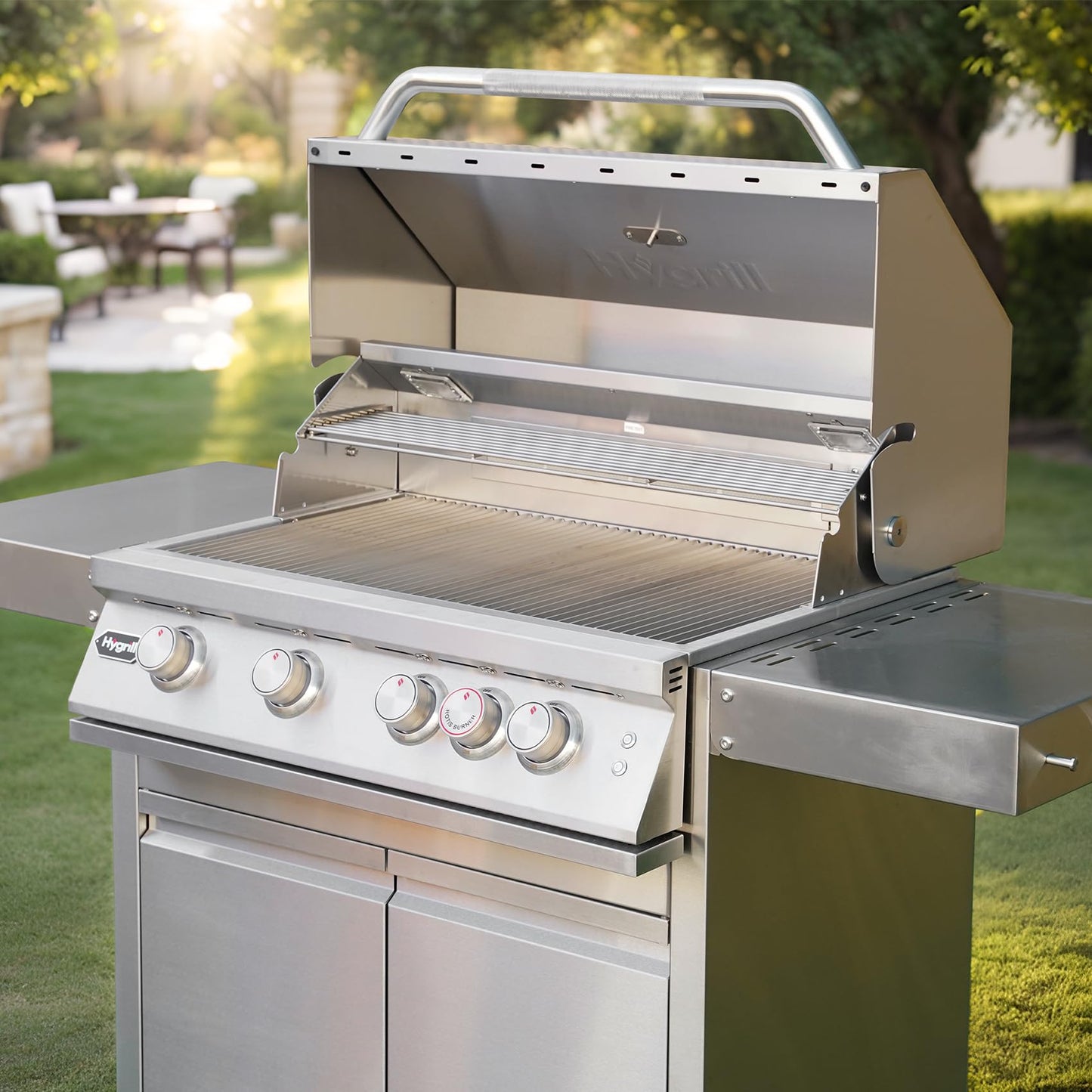 Hygrill Premium XTR 32-Inch Built In Grill, Stainless Steel 4-Burner Grill Head for Outdoor Kitchen with Rear Infrared Burner and LED Lights, Natural Gas