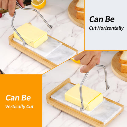 Xinglinsaiter Cheese Slicer Cheese Cutter with 4 Replacement Wires,High & Low Marble Cutting Table Top,with cutting Wire replacement device,for Block Cheeses, Butter, Sausage etc.(White)