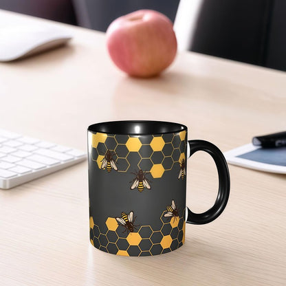 Honeycomb Bee Coffee Mug 11oz - Funny Ceramic Tea Cup for Men Women Office and Home Novelty Mugs Ideal Present Birthday Microwave Safe