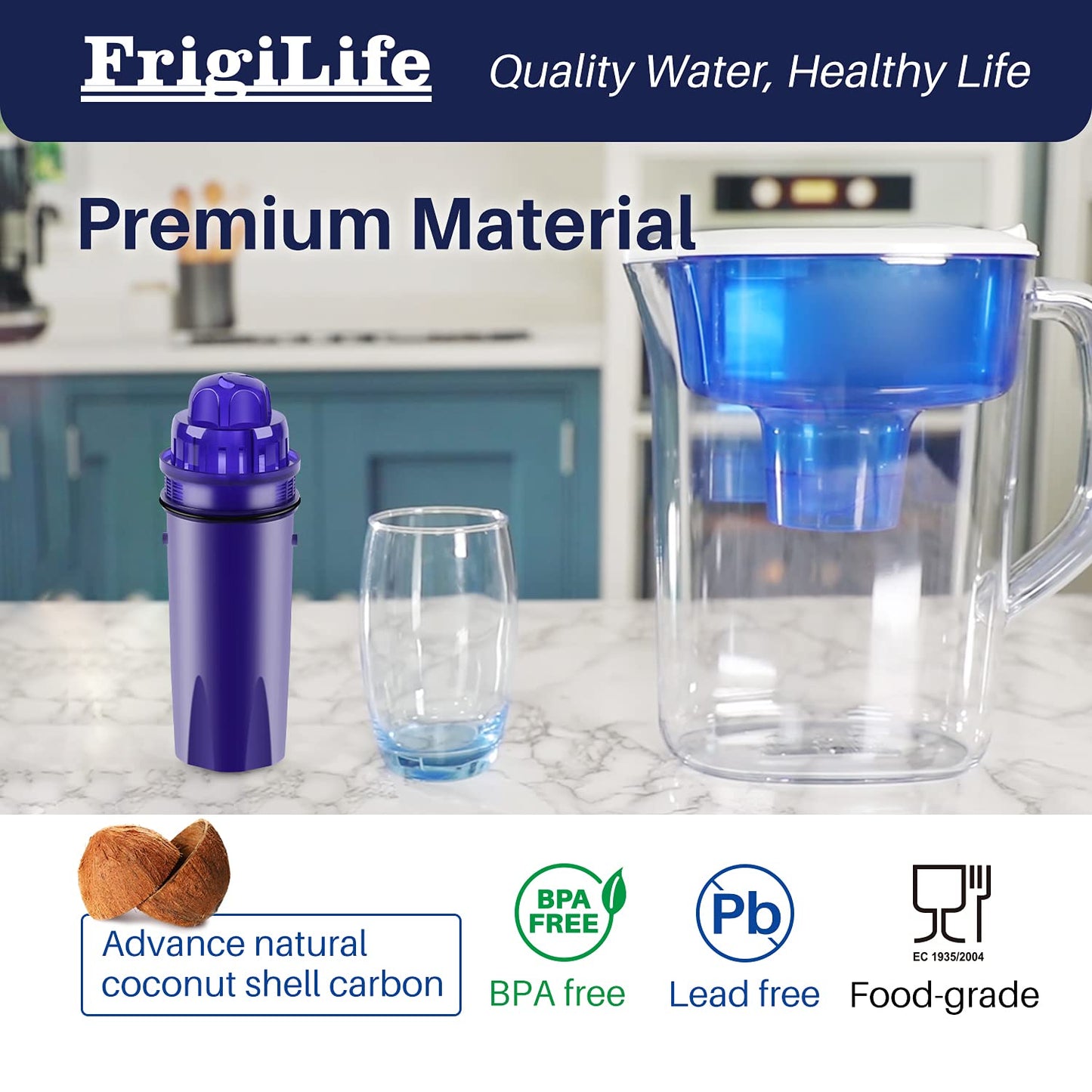 FrigiLife Pitcher Water Filter Replacement with Pur CRF950Z, CRF-950Z, DS-1800Z, PPT700W, CR-1100C, PPT711W, CR-6000C, PPT710W, PPF900Z, Compatible with more PUR Pitchers Dispensers, 6PACK