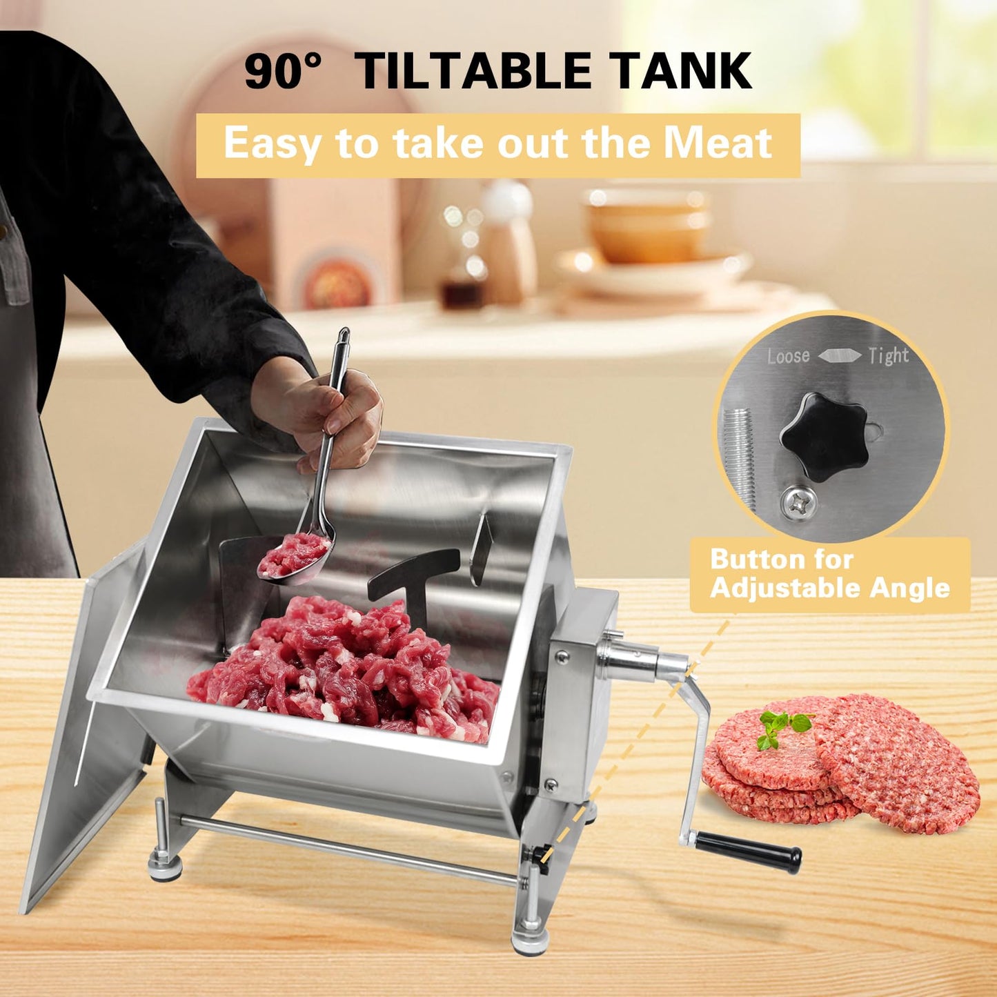 CLIVIA Manual Meat Mixer, 45 Pound Meat Mixer for Sausage, 45lbs Capacity Tilt Tank Sausage Mixer, Stainless Steel Food Processer for Meat, Vegetable, Burger, Dumplings