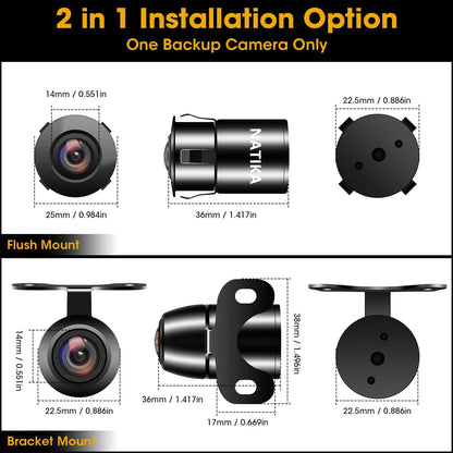 NATIKA Backup/Front/Side View Camera: No Distortion Effect Starlight Night Vision HD Metal Flush or Surface Mount 720P AHD and TVI Reverse Rear View Backup Camera for Cars Pickup Trucks SUVs RVs Vans
